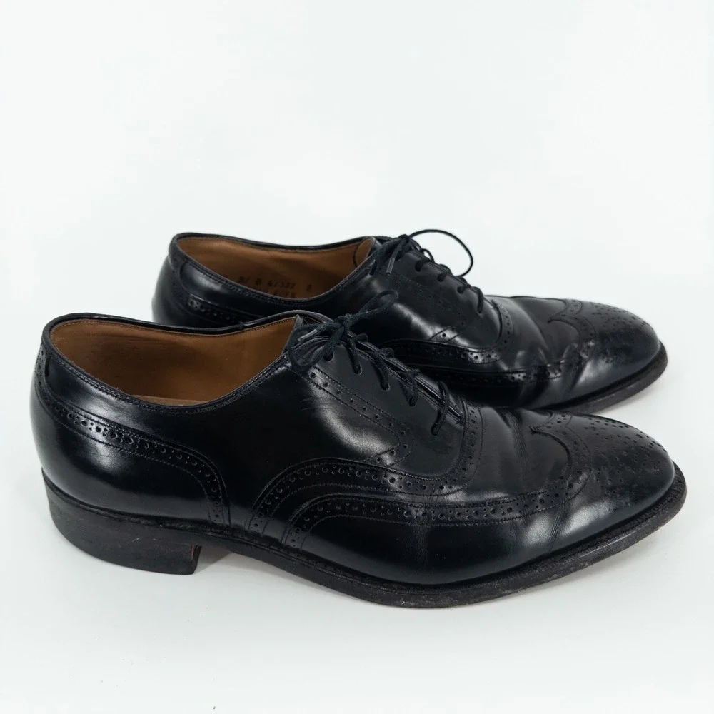 Johnston & Murphy Black Leather‎ Wingtip Oxford Dress Shoes Mens 9.5 USA Made
